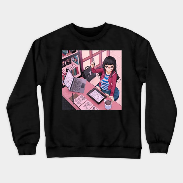 Mangaka Girl Crewneck Sweatshirt by kotchiyuuki